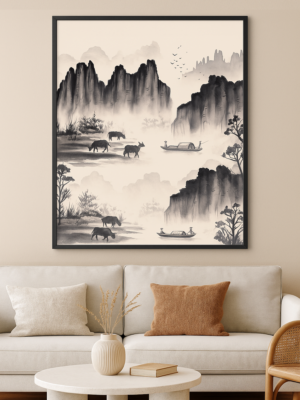 Tranh sơn thủy hữu tình treo tường